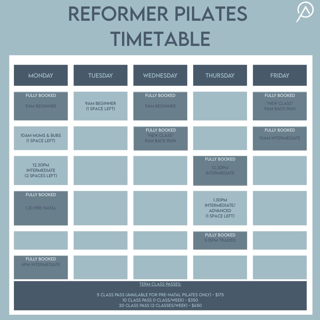 new timetable Reformer Pilates Timetable